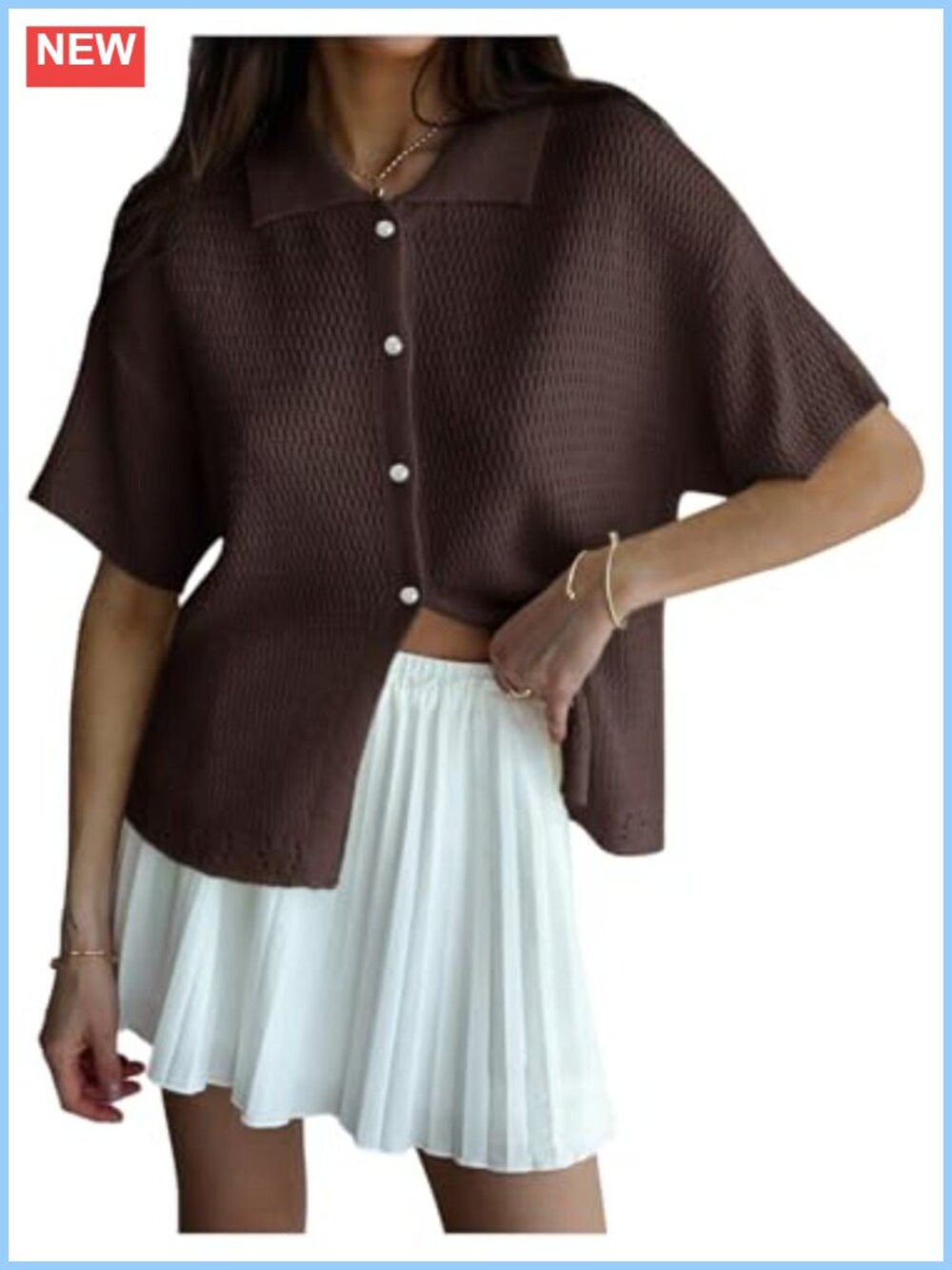 Women's Collared Button Down Cardigan Short Sleeve Lightweight Knit Sweater